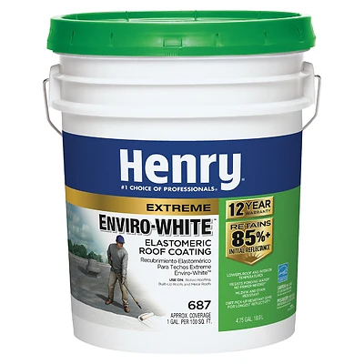 Henry HE687406 Elastomeric Roof Coating, Enviro White, 5-Gals.