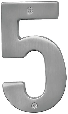 5 Inch Satin Nickel Dimensional House Number 5 With Mounting Hardware