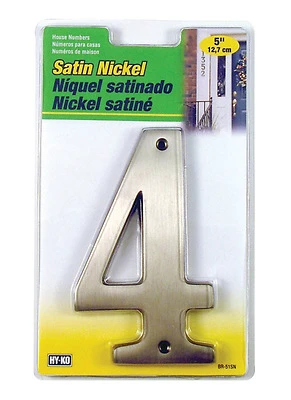 5 Inch Satin Nickel Dimensional House Number 4 - High Quality Brass