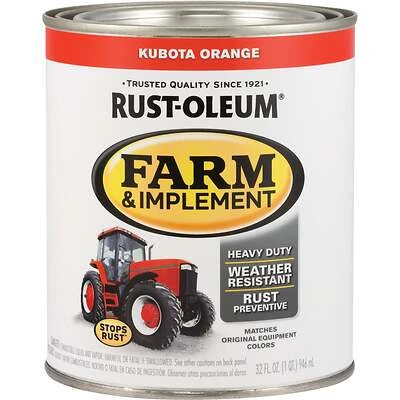 Rust-Oleum 280159 Kubota Orange Gloss Farm & Implement Enamel, 1 Qt, 2-Pack