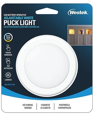 Westek BL-PCCT-W1 Dimmable LED Puck Light, Battery Operated, White, 2-Pk