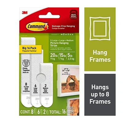 Picture Hanging Strip Mixed Pack, White, 16 Pairs