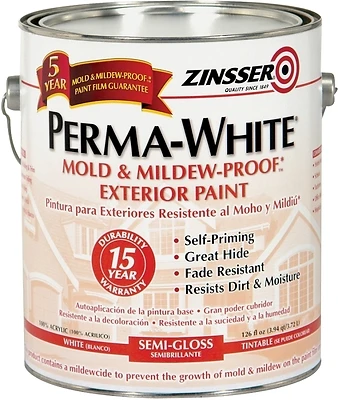 Zinsser 3131 Perma-White Exterior Paint, Semi-Gloss White, 1 Gal