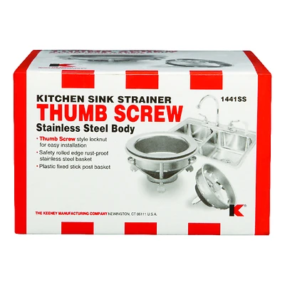 Keeney 1441SS Basket Strainer, 3-1/2 In. Dia, Stainless Steel, Thumb Screw