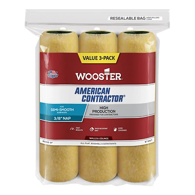 Wooster R568-9 Knit Fabric Paint Roller Cover, 3/8 In. Nap, 9 In., 3 Pk