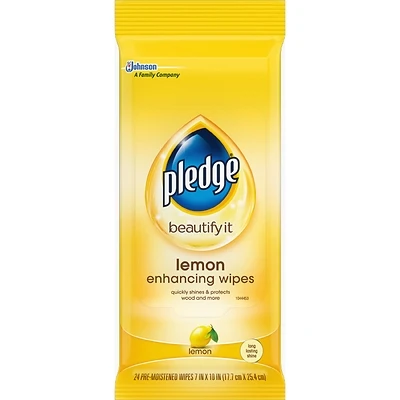 Pledge 72807 Lemon Scent Furniture Wipes, 24 Count