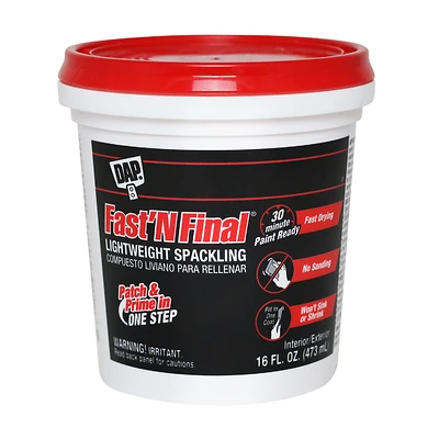 Dap 7079812141 Fast 'N Final Spackling, Lightweight Formula, 1-Pt.