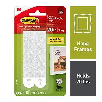 20 Lb. Picture Hanging Strips, White, 8 Pairs, X-Large