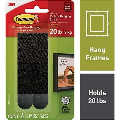Command 17217BLK-ES Picture Hanging Strip, Foam Backing, Black, 20 lb, 4/PK