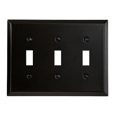 Amerelle 163TTTDB 3-Gang Toggle Wall Plate, Steel, Aged Bronze