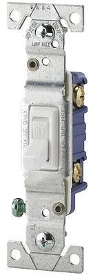 Eaton 1301-7W Toggle Switch, 15A, Single Pole, White
