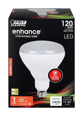 Feit Electric BR40DMHO/927CA LED Bulb, Dimmable, Soft White 2700K, 120W Equivalent