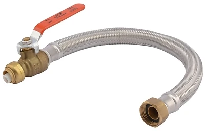 1/2 In. Push Fit X 3/4 In. Fip 18 In. Stainless Steel Water Heater Connector With Ball Valve