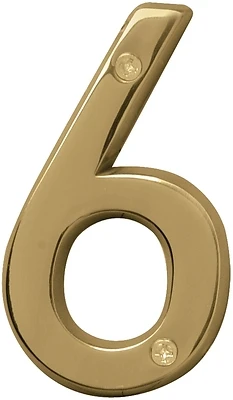 Hy-Ko BR-42PB/6 Brass House Number 6, 4 In, Polished Brass
