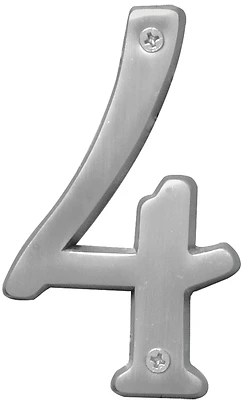 Hy-Ko BR-43SN/4 Prestige 4 In. Satin Nickel House Number Four, Brass