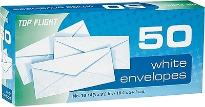Top Flight 6900815 Size 10 Plain White Envelopes, 4-1/8 x 9-1/2 In, 50 Count