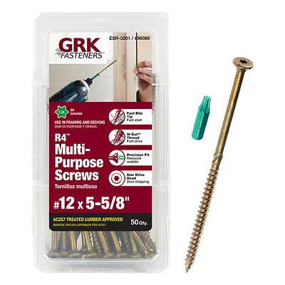 GRK Fasteners 96089 #12 x 5-5/8 In R4 Star Drive Flat Head Screws, 50 Pack