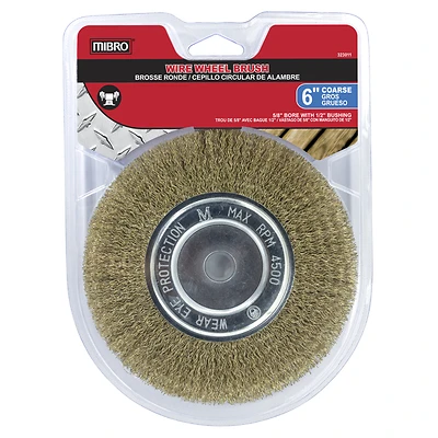 6 In. Coarse Wire Wheel Brush Brass Coated Steel 4500 Rpm