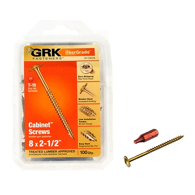 GRK Fasteners 113079 Cabinet Screw, #8 x 2-1/2 In, Star Drive, 100-Count
