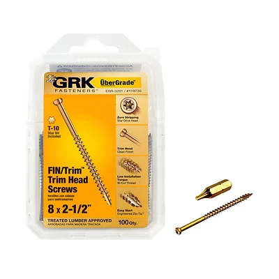 GRK Fasteners 119730 Trim Head Screw, #8 x 2-1/2 In, Star Drive, 100 Pack