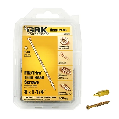 GRK Fasteners 96055 #8 x 1-1/4 in. Star Drive Trim Head Screws, 100-Pack