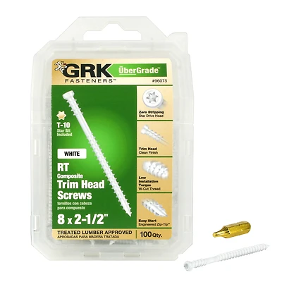 GRK RT Series 96075 #8 x 2-1/2 In Trim Head Star Drive Screws, 100-Count