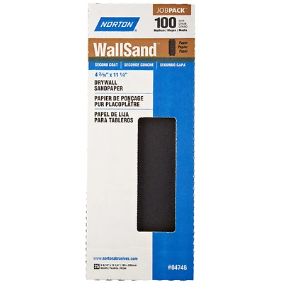 Norton WallSand 07660704746 Drywall Sandpaper, 100 Grit, 11-1/4 x 4-3/16 In.
