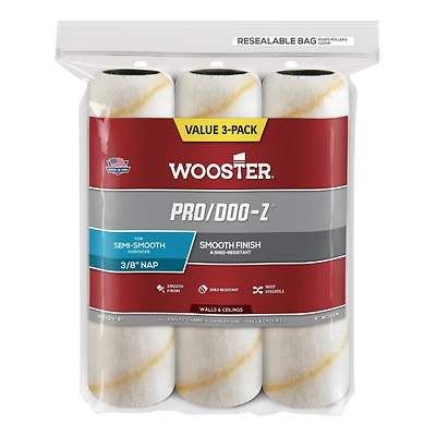 Wooster Pro-Doo-Z Paint Roller Cover, 9 x 3/8 In. Nap, 3-Pk.