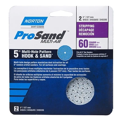 Norton 07660703233 ProSand Sanding Disc, 5 in., 60 Grit, 2-Pack