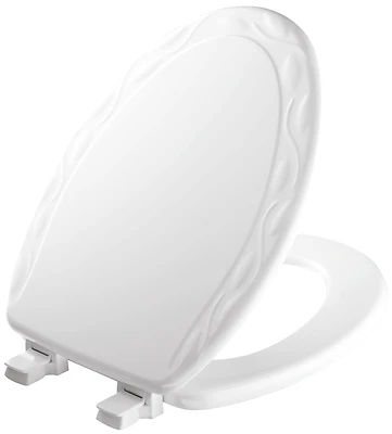 Elongated White Molded Wood Toilet Seat With Ivy Design And Easy-clean Hinge