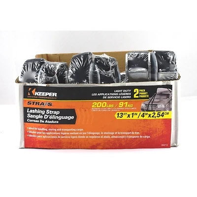 Keeper 89213 Lashing Strap, 1 In. x 13 Ft., 200 Lb., 2-Pack