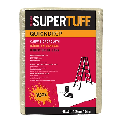 Trimaco 51125 SuperTuff Canvas Drop Cloth, 4 ft. W x 5 ft. L, 10 oz