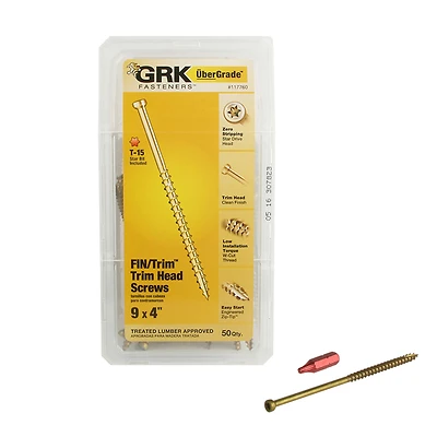 GRK Fasteners 117760 #9 x 4 In Star Drive Trim Head Screws, 50 Pack