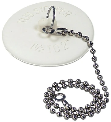 1-3/8 In. White Rubber Tub Stopper With Chain For Universal Fit