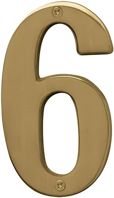 5 Inch Polished Brass Dimensional House Number 6