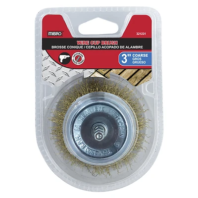3 In. Coarse Wire Cup Brush With Brass Coated Steel, 4500 Rpm