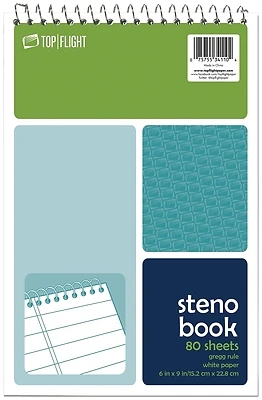 Top Flight 4600948 Steno Pad, Gregg Ruled, 6 x 9 In, 80 Sheets