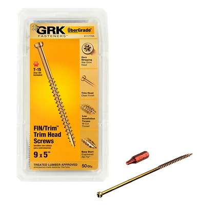 GRK Fasteners 117766 Trim Head Screw, #9 x 5 In., Star Drive, 50 Pack