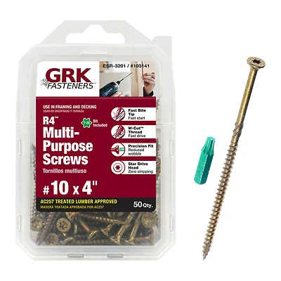 GRK Fasteners R4 103141 #10 x 4 In. Star Drive Multi-Purpose Screws, 50 Pk