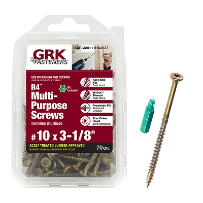 GRK Fasteners 103137 R4 #10 x 3-1/8 In. Star Drive Screw, 70-Pack