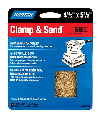 Norton 07660705445 Sanding Sheets, 60 Grit, 4-1/2 x 5-1/2 In., 6-Pack