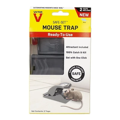 Victor M070B Safe-Set Mouse Trap, Pre-Baited, 2-Pack