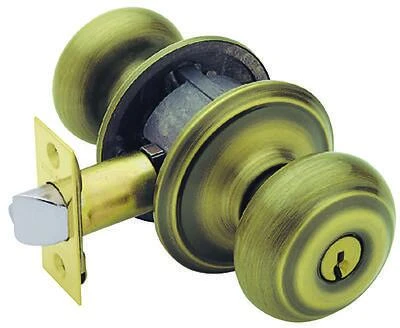Schlage F51A GEO609KA4 Georgian Keyed Entry Knob, Antique Brass