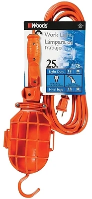 Woods 201 75W Incandescent Trouble Light, 25 ft. Cord, Dual Hook