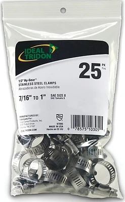 Hy Gear 7/16 To 1 In. Sae 8 Silver Stainless Steel Hose Clamp 25 Pk