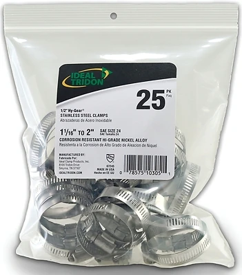 Hy Gear 1-1/16 To 2 In. Sae 24 Silver Stainless Steel Hose Clamp 25 Pk