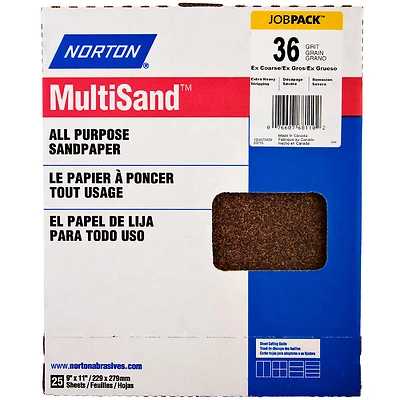 Norton 07660768110 MultiSand Sanding Sheet, 36 Grit, 11 In. x 9 In.