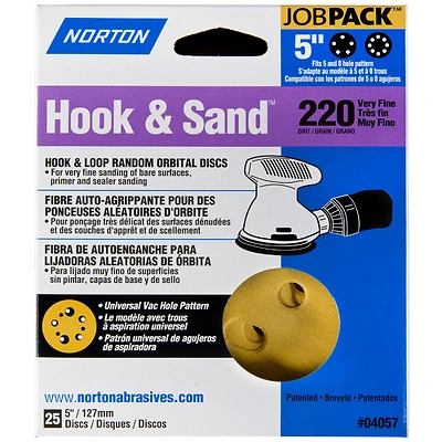 Norton 04057 Aluminum Oxide Hook and Loop Sanding Disc, 5 In., 220 Grit