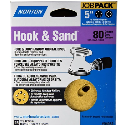 Norton 04062 Aluminum Oxide Hook and Loop Sanding Disc, 5 In., 80 Grit