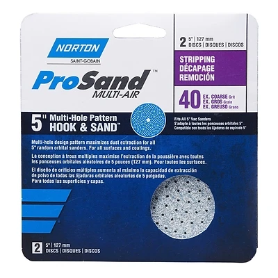 Norton 07660703234 ProSand 5 in. Sanding Disc, 40 Grit, Hook and Loop, 2-Pack